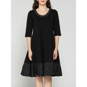 Luukaa Women's Black Midi Cotton Dress Size 8 White Stitch Detail NWT